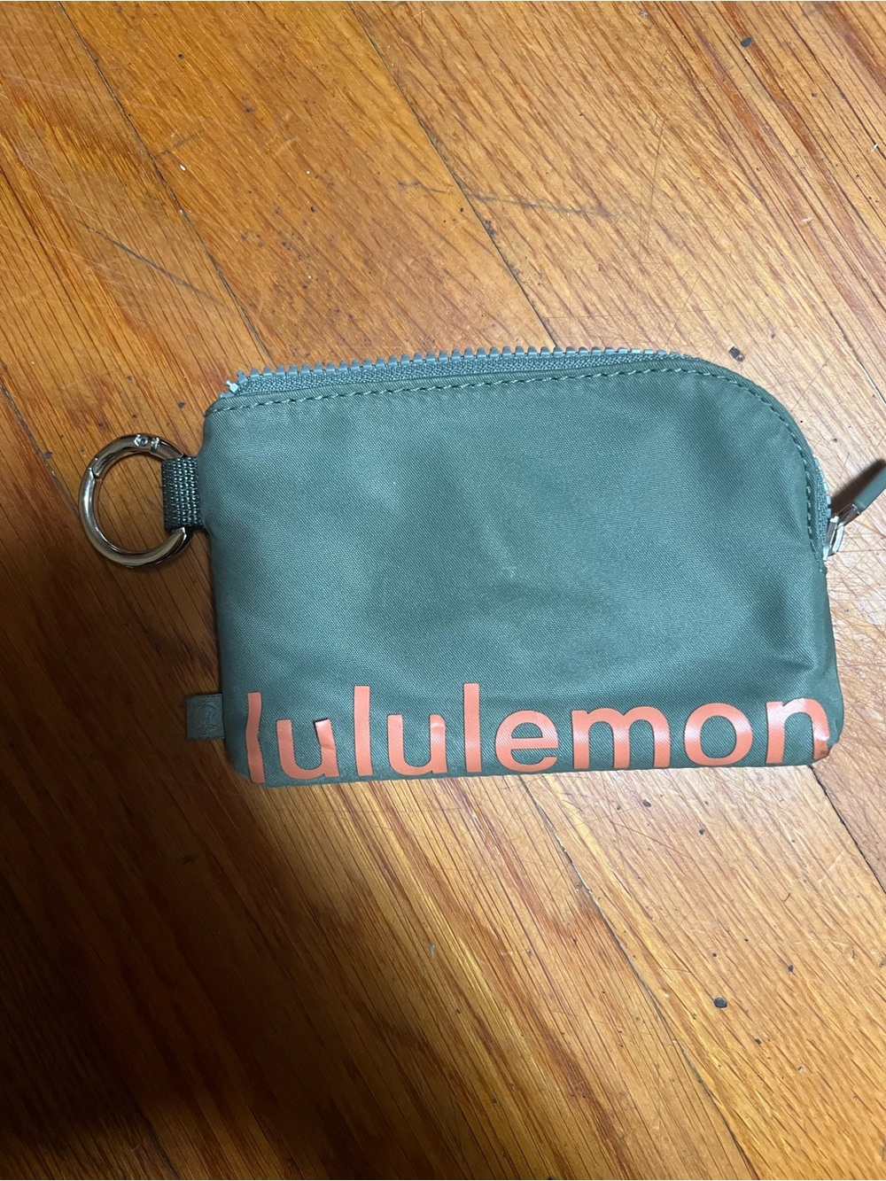 lululemon small zip pouch in muted teal with silver zipper